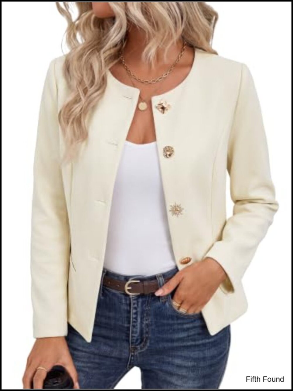Faux Suede Cropped Blazer Collarless Gold Button Jacket Women